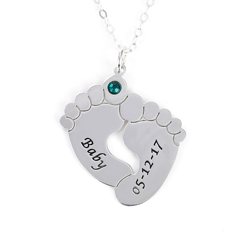 "Mon Bébé" Collier Pieds de Bébé Personnalisé avec Pierre de Naissance