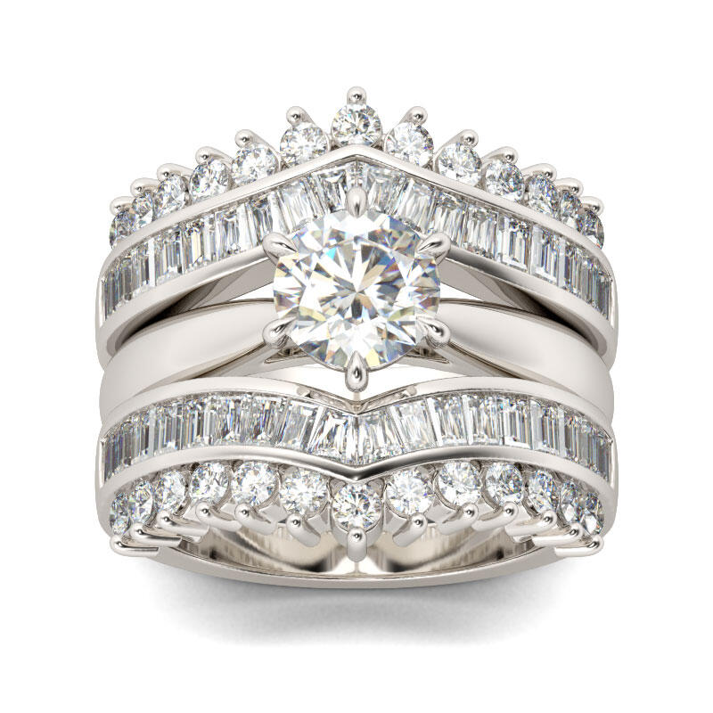 Jeulia Art Deco Round Cut Sterling Silver 3PC Ring Set