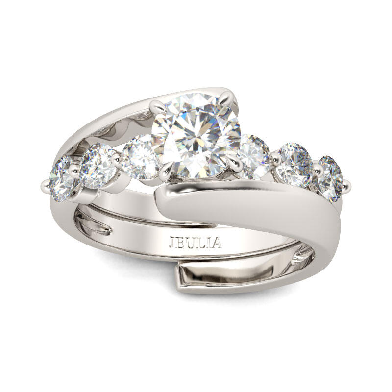 Jeulia Conjunto De Anillos Con Rama De Talla Redonda En Plata De Ley