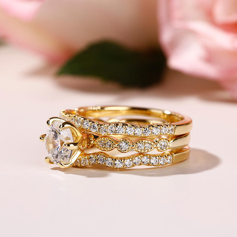 Jeulia Interchangeable Milgrain Round Cut Sterling Silver Ring Set