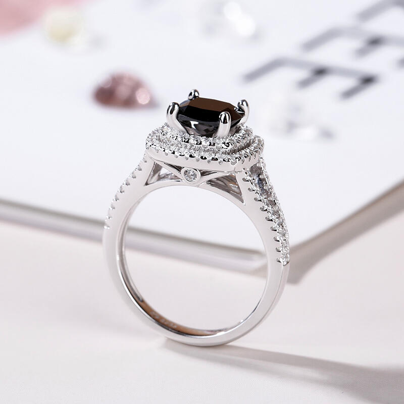 Jeulia Halo Split Shank Cushion Cut Sterling Silver Engagement Ring