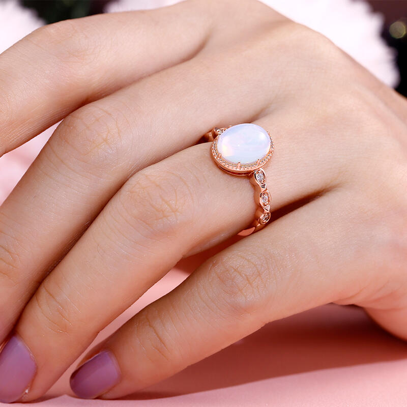 Jeulia "Enchanting Moon" Oval Cut Moonstone Sterling Silver Ring