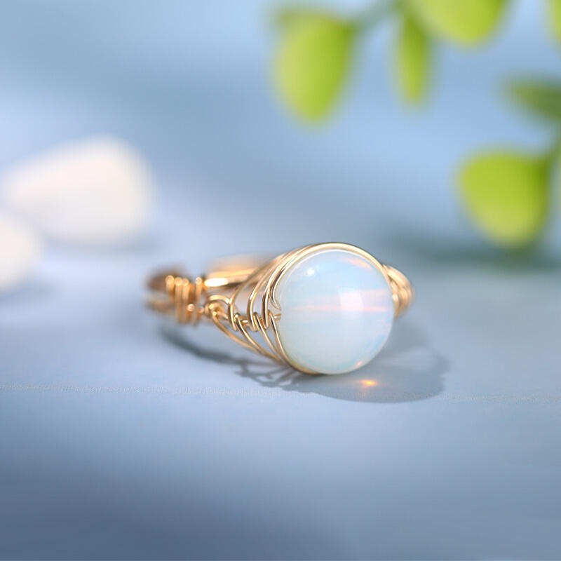 Jeulia Anel feminino ajustável opala natural com fio