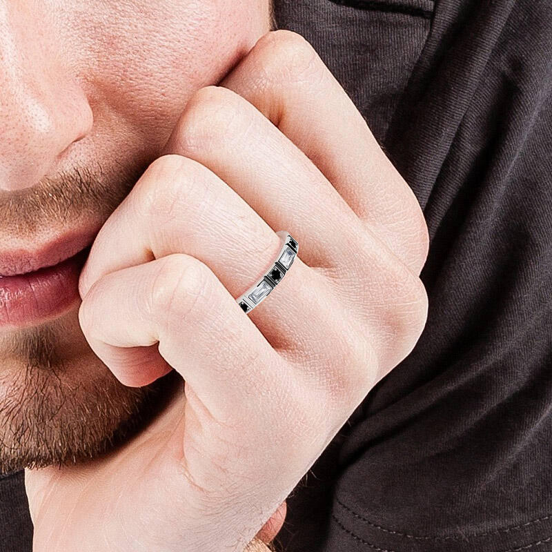 Jeulia Bague pour Homme Alternance de Pierres Rondes Coupe Émeraude en Argent Sterling