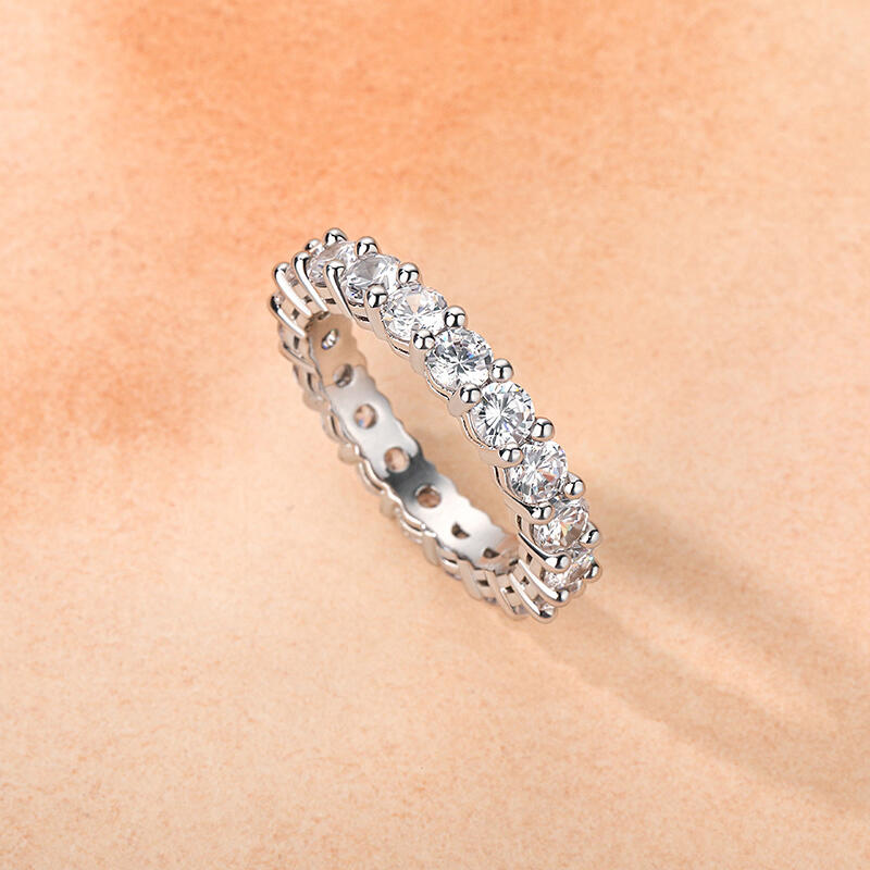 Jeulia Round Cut Eternity Sterling Silver Women's Band