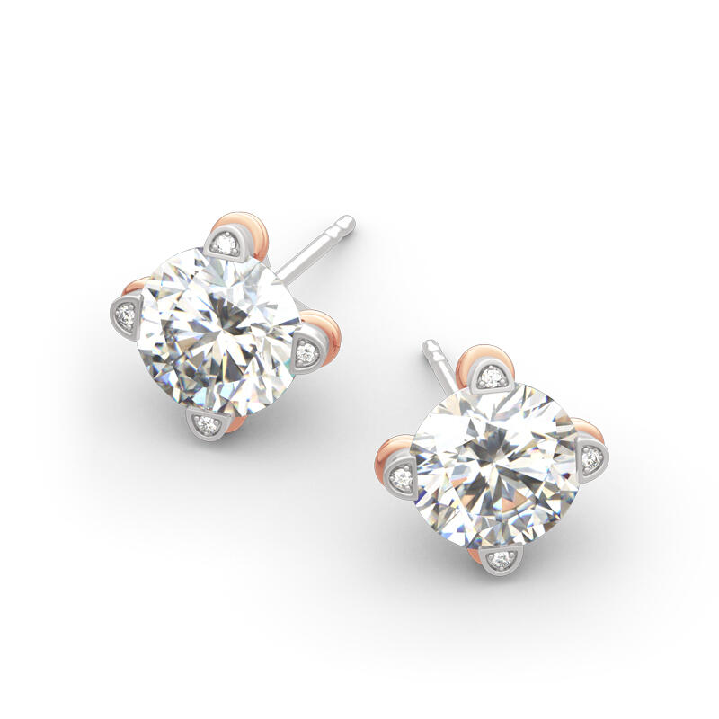 Jeulia Pendientes de plata de ley 925 personalizados de corte redondo bicolor