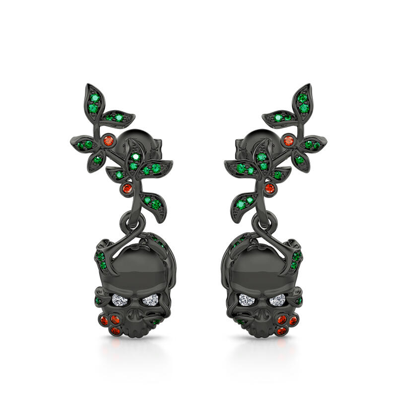 Jeulia "Rebirth" Skull Leaves Sterling Silver Earrings
