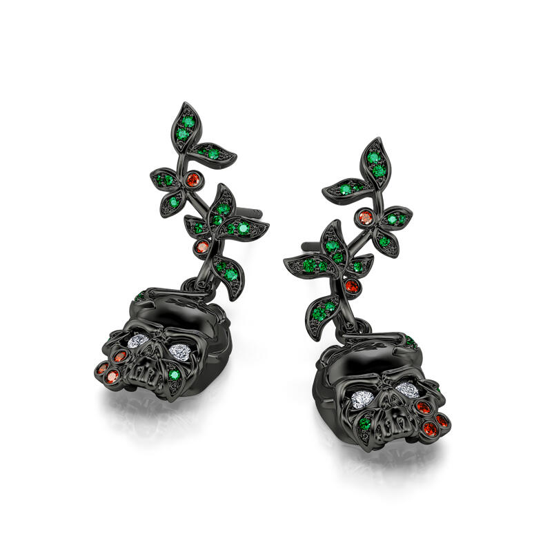 Jeulia "Rebirth" Skull Leaves Sterling Silver Earrings