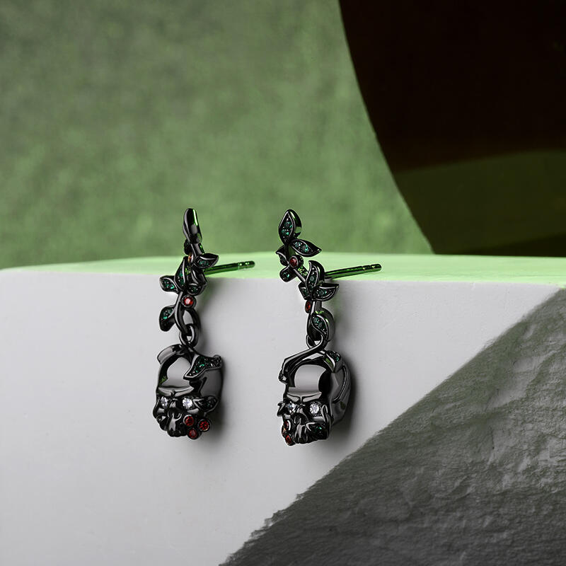 Jeulia "Rebirth" Skull Leaves Sterling Silver Earrings