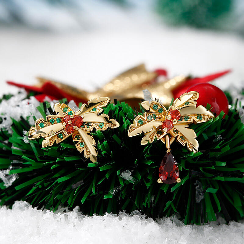 Jeulia "Everlasting Mistletoe" Pear Cut Sterling Silver Asymmetrical Earrings