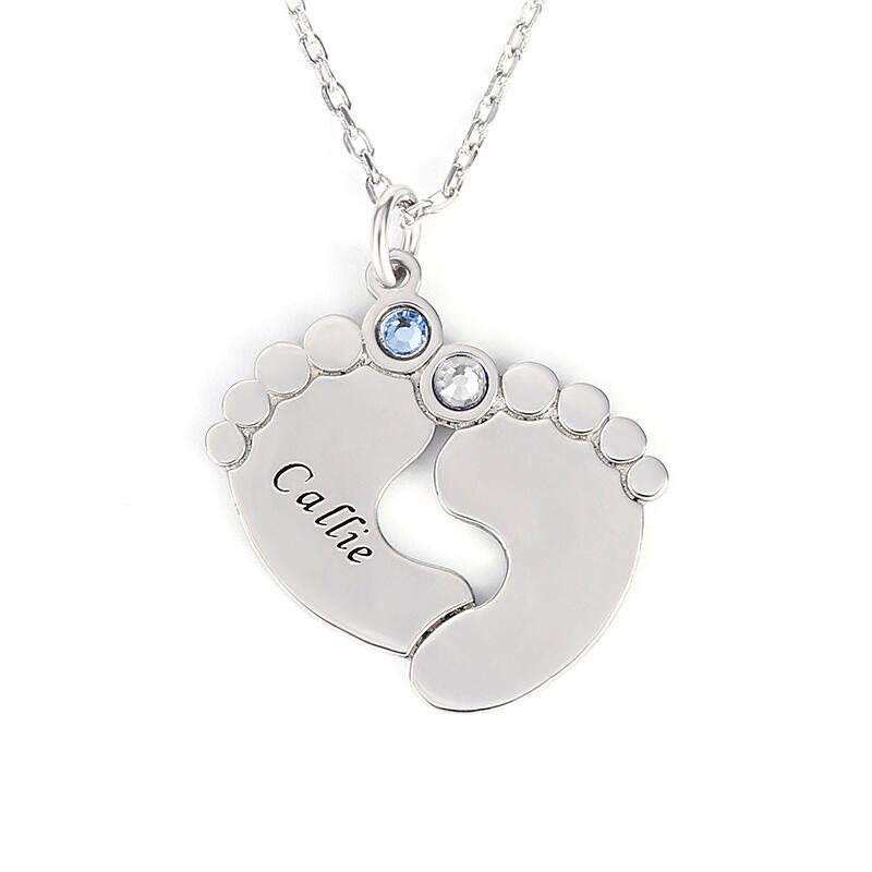 Jeulia Engraved Baby Feet Family Necklace With Birthstones Sterling Silver