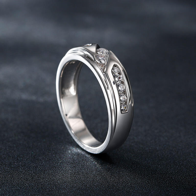 Jeulia Anillo 10K/14K/18K oro de hombre promesa con corte redondo estilo ancho clásico