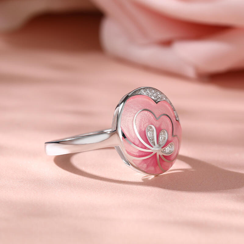 Jeulia Anillo Redondo de Plata Esmaltada Flor Pétalo Rosa