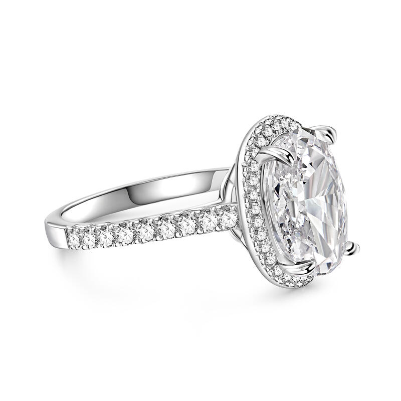 Jeulia Anillo de Compromiso Clásico de Halo Ovalado de Plata