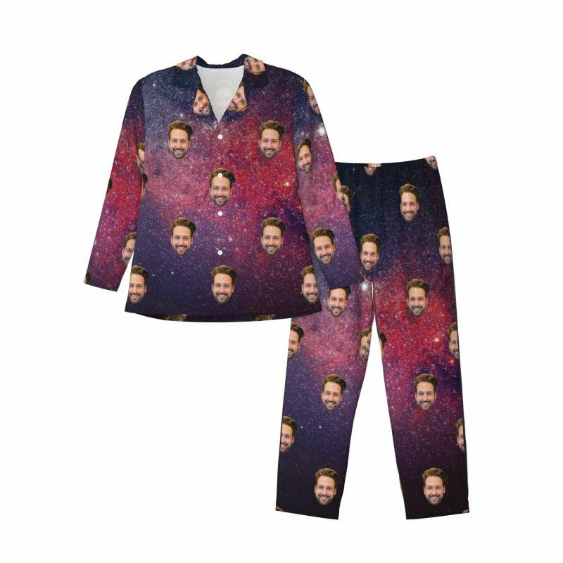 Gepersonaliseerde pyjama met foto op maat Prachtig ontwerp sterrenstelselpatroon Cadeau voor familie