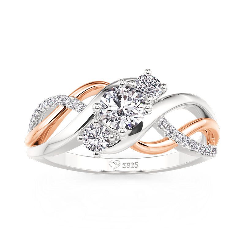 Jeulia Amore Anillo de Compromiso de Tres Piedras Bicolor