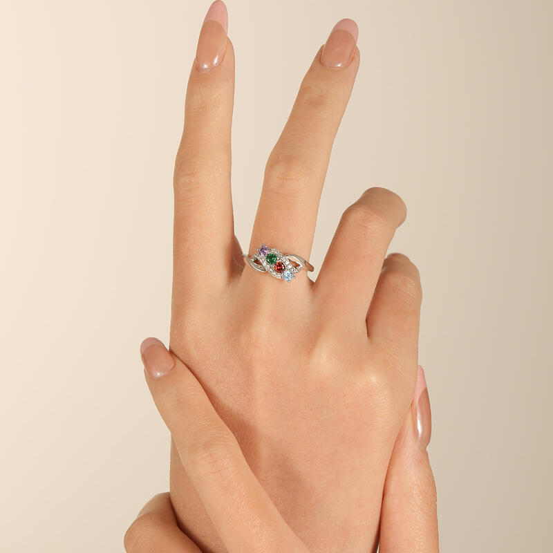 Jeulia Family Birthstone Swirl Sterling Silver Ring