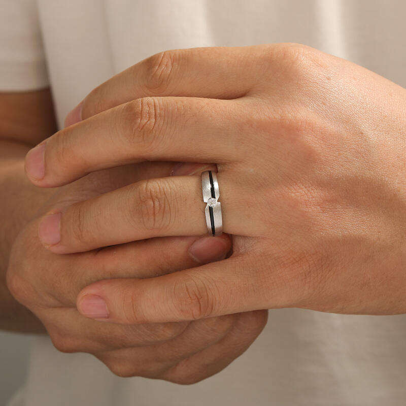 Jeulia Two Tone Brushed Round Solitaire Ring for Men