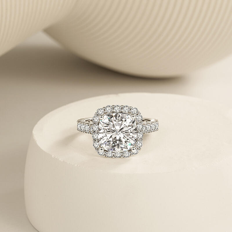 Jeulia Bague de Fiançailles Halo Coupe Coussin en Argent Sterling