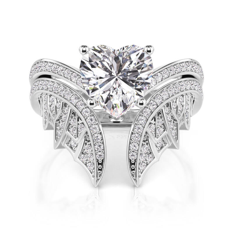 Jeulia Vintage Bat Heart Bridal Ring Set Sterling Silver