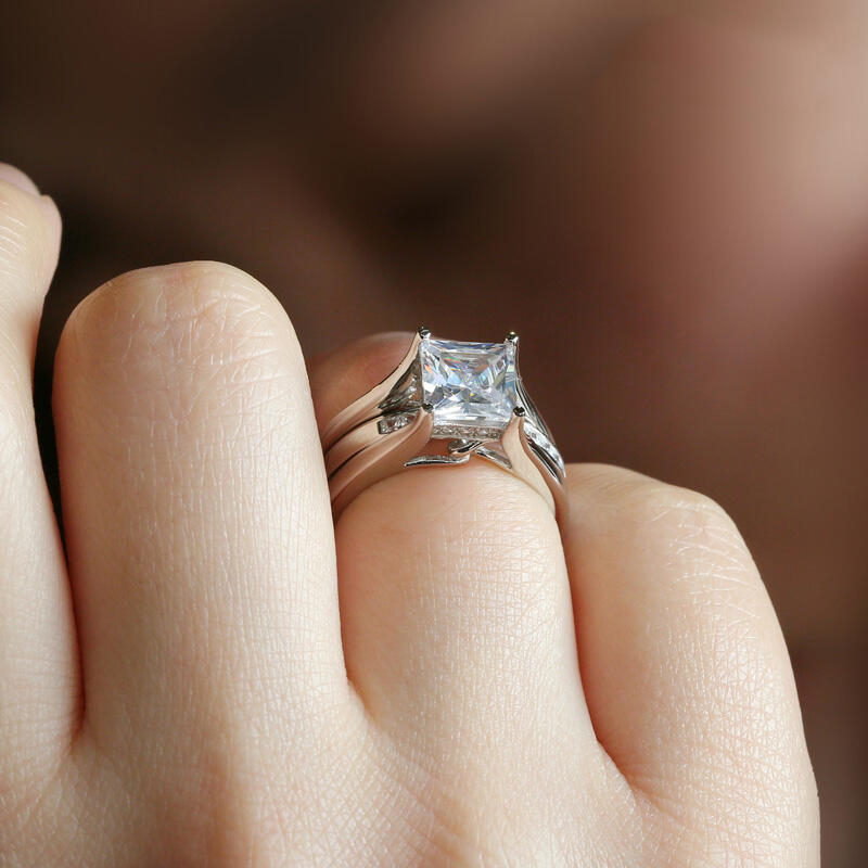 Jeulia Interchangeable Princess Cut Sterling Silver Ring Set