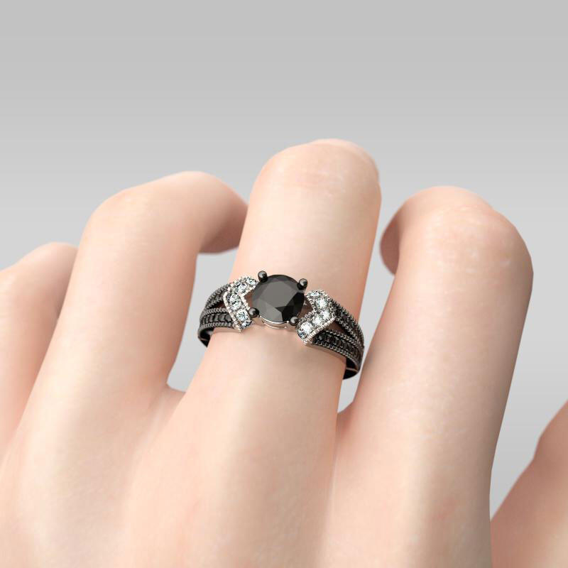 Jeulia Pierścionek Srebrny z Dzielonym Trzonkiem o Szlifie Okrągłym