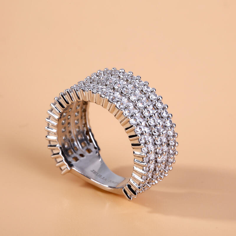 Jeulia Wide Radiant Cut Sterling Silver Women's Band