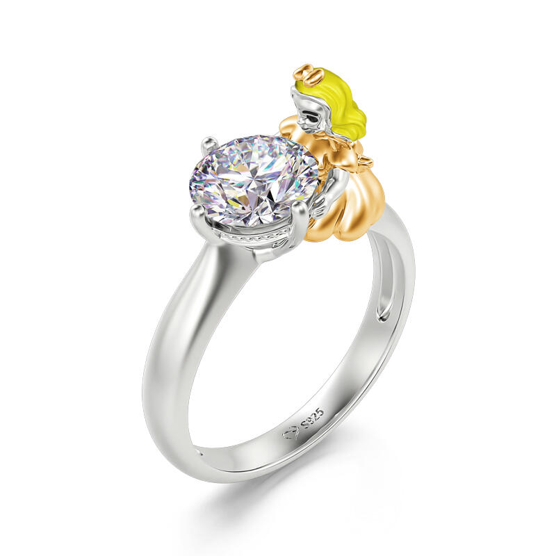 Jeulia Hug Me Anillo con pequeña princesa de plata de ley de corte redondo