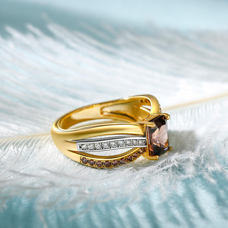 Jeulia "Delicious Coffee" Two Tone Crossover Emerald Cut Sterling Silver Ring
