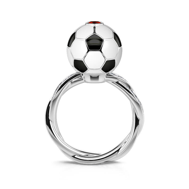 Jeulia "Play Football" Sterling Silver Rotating Soothe Ring