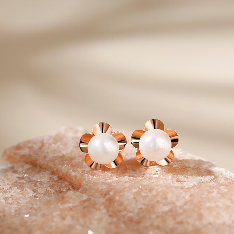 Jeulia "Ruffled Petals" Cultured Pearl Sterling Silver Children's Earrings