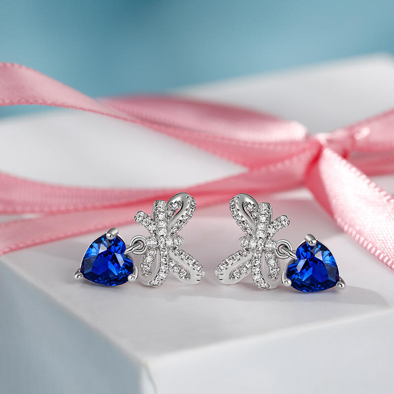Jeulia Bowknot Love Heart Sterling Silver Earrings