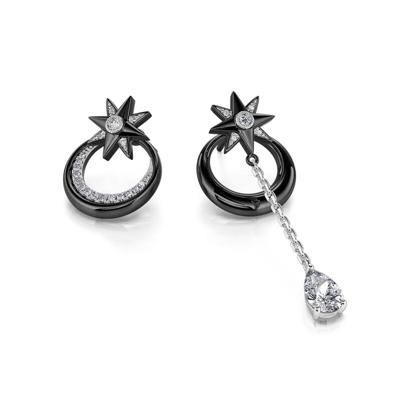Jeulia Pendientes Asimétricos de Plata de Ley Estrella de Ocho Puntas para Mujer