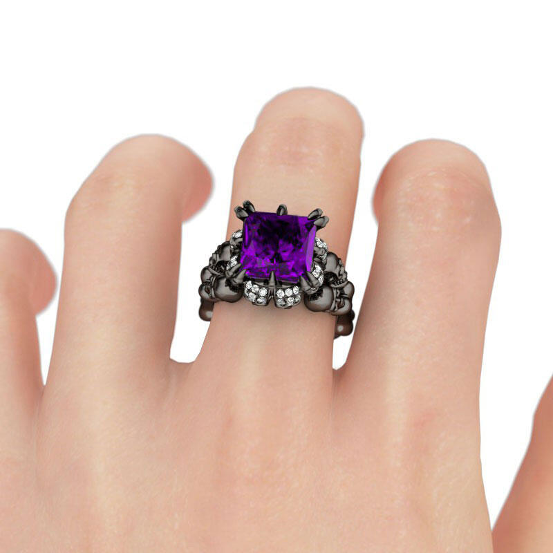 Jeulia Anillo Con Tono Negro De Caravera De Talla Princesa En Plata De Ley