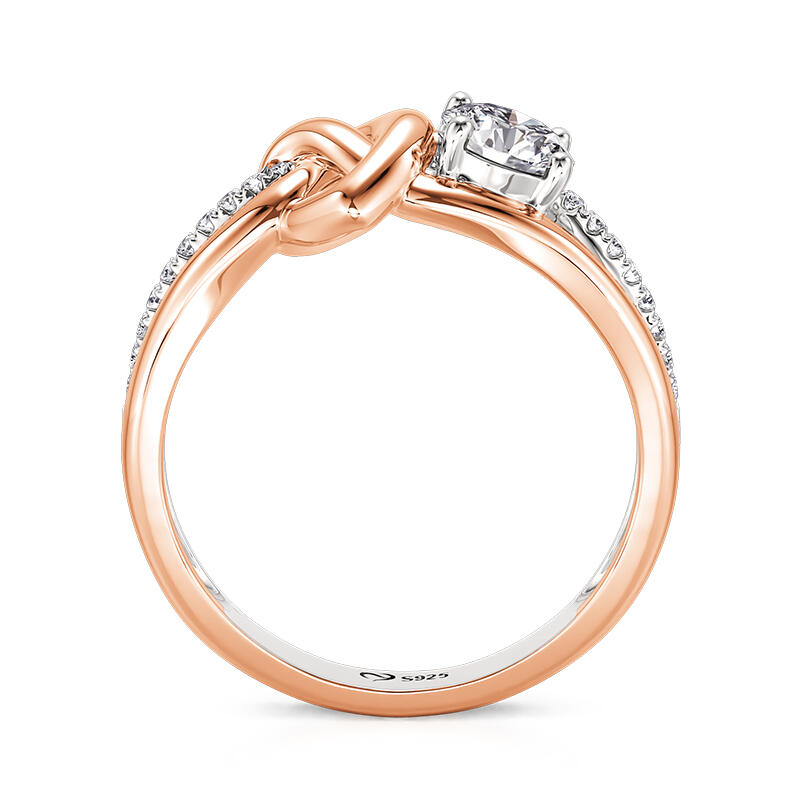 Jeulia Anillo de Promesa Nudo Corazón Personalizado Dos Tonos con Piedra de Nacimiento