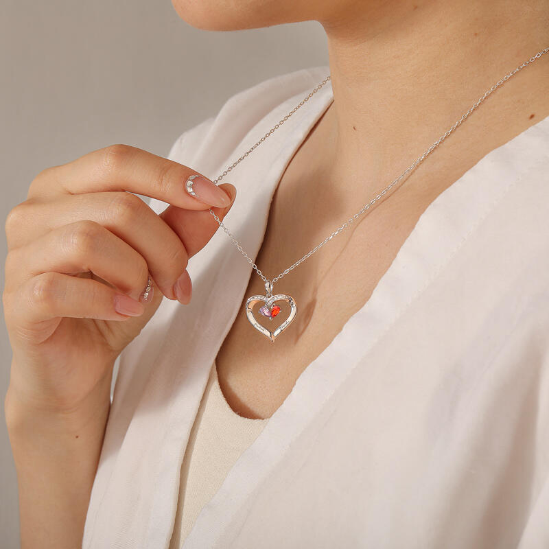 Jeulia Collar con Nombre Grabado Dos Corazones Personalizado con Piedra de Nacimiento