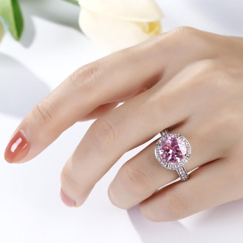 Jeulia Aureola Pierścionek Srebrny Duży Kamień Szlifowany Okrągło.