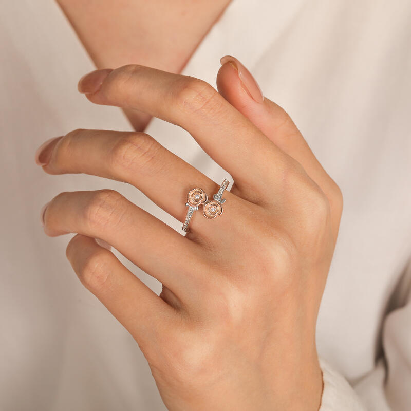 Jeulia Two Tone Rose Ring Sterling Silver