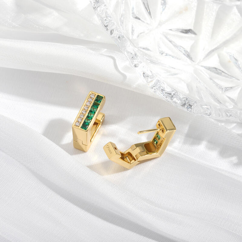 Jeulia ジオメトリック プリンセスカット ラウンドカット シルバー フープ ピアス