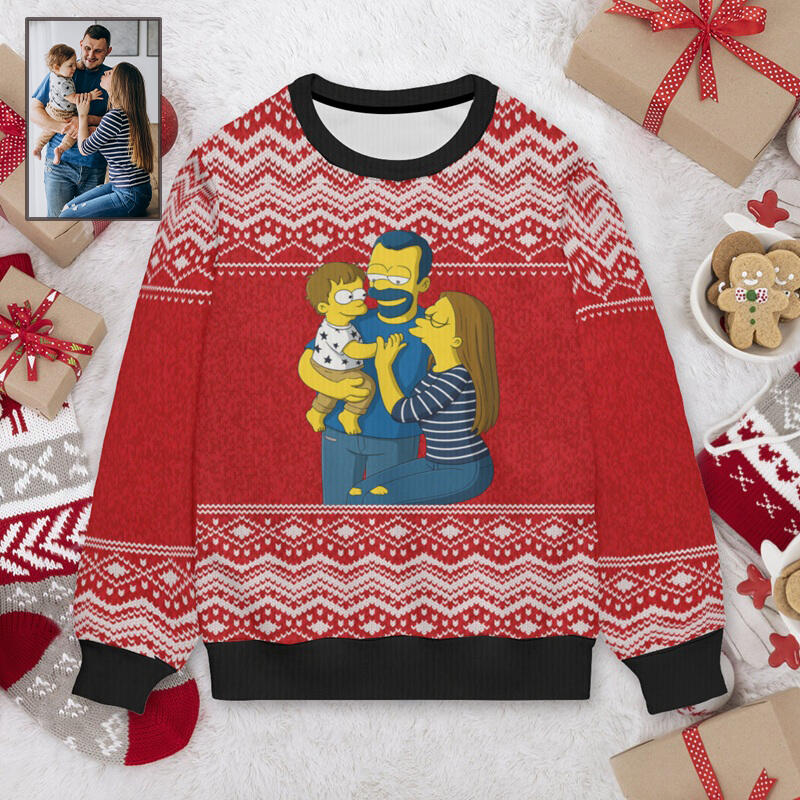Personalized Ugly Sweater Unisex Custom Photo Cartoon Style Design Perfect Christmas Gift for Family