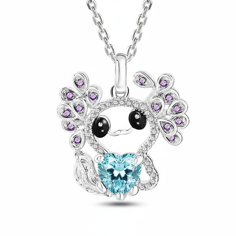 Jeulia Hug Me "Sweet Elf" Mexican Axolotl Birthstone Necklace Sterling Silver