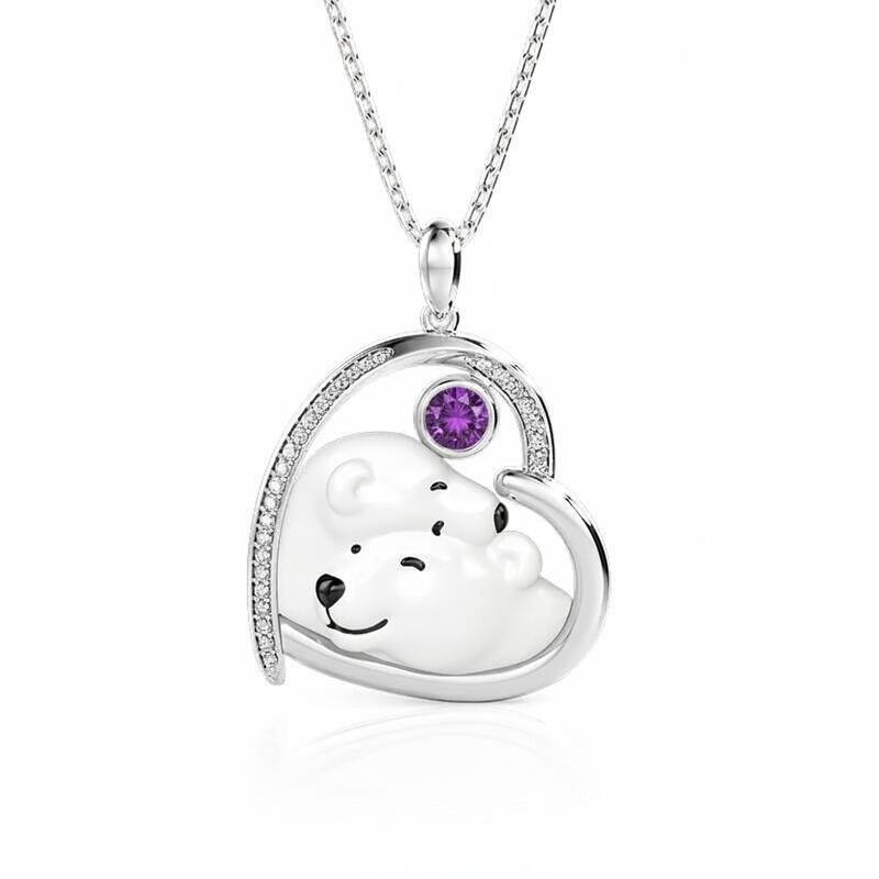 Jeulia Custom Love Birthstone Necklace Embrace Polar Bear