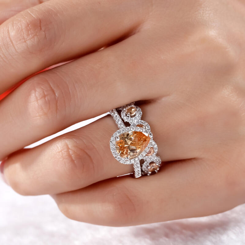 Jeulia Halo Pear Cut Sterling Silver Bridal Set