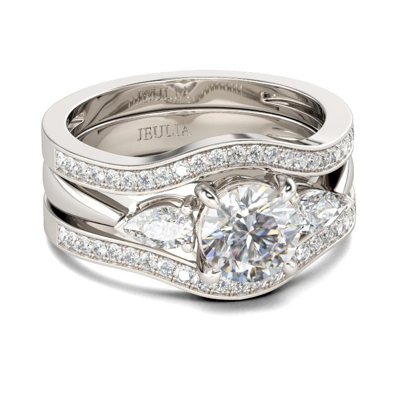 Jeulia Three Stone Round Cut Sterling Silver Enhancer Ring Set