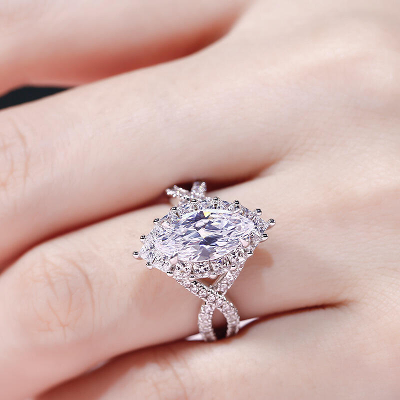 Jeulia Halo Split Shank Marquise Cut Sterling Silver Ring