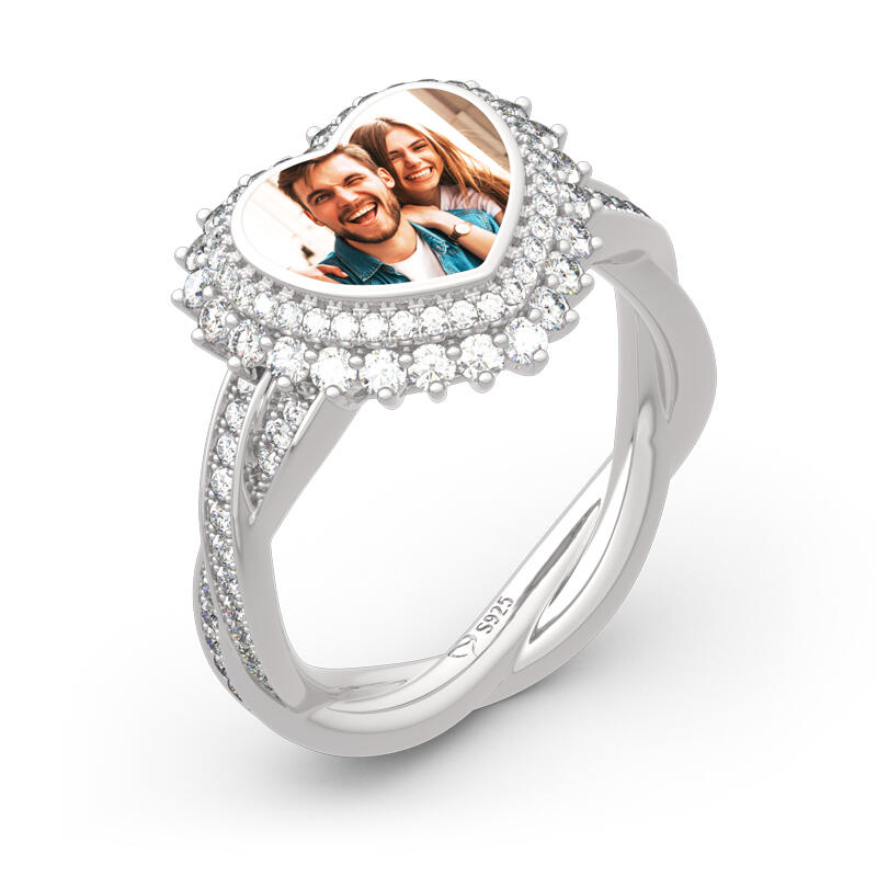 Jeulia "Unstoppable Love" Sterling Silver Personalized Photo Ring