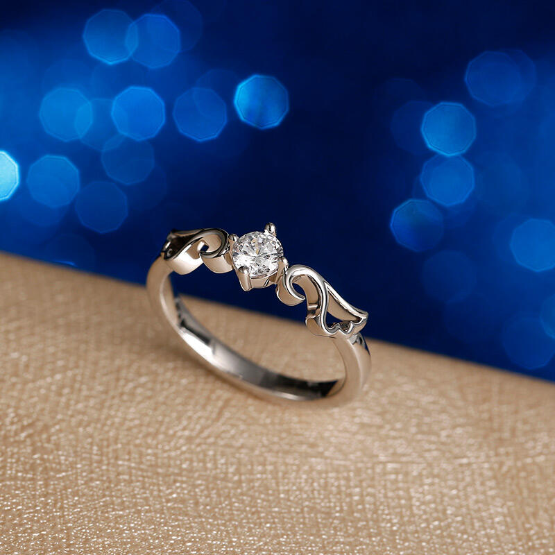 Jeulia "Angel Wings" Round Cut Sterling Silver Ring