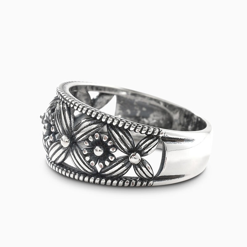 Jeulia Anillo de mujer con flores en flor en plata de ley para compromiso