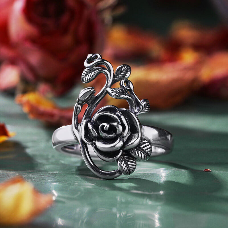 Jeulia Anillo con la flor de rosa de plata de ley