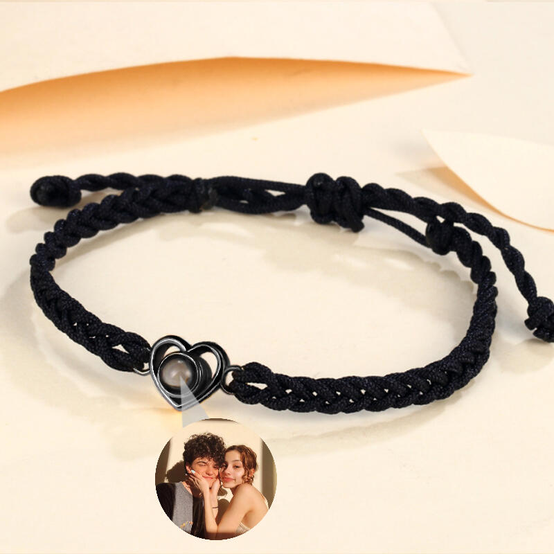 Bracelet Personnalisé Coeur Photo Projection Cordelette Cadeau